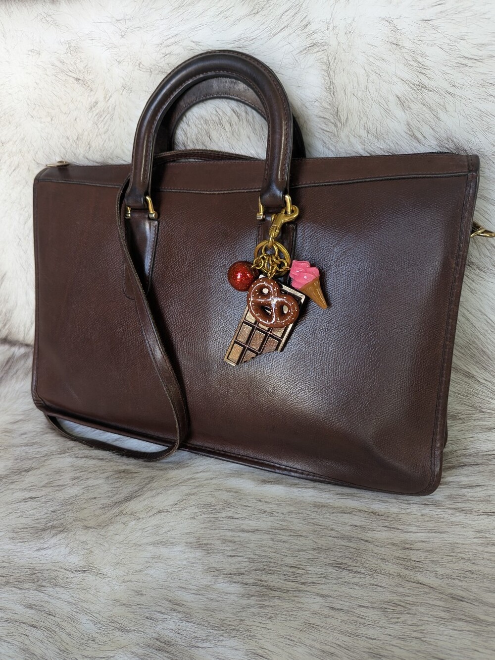 Michael Green Chestnut Brown Satchel Attache Briefcase with Crossbody Strap